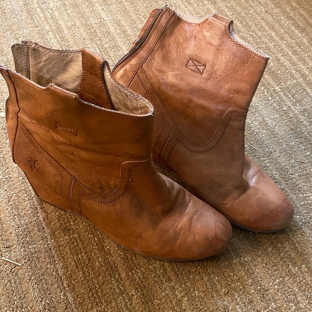 Frye Tan Leather Ankle Booties